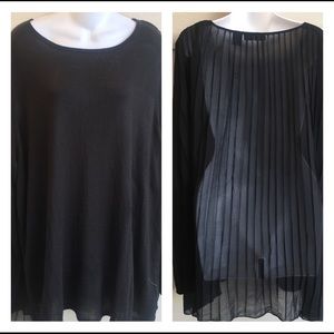 NWT Verve Ami Black Sweater Sheer Pleated Back 3X Lightweight Sexy